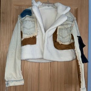 Denim & Sherling Cropped Jean Jacket Size Medium New with tags